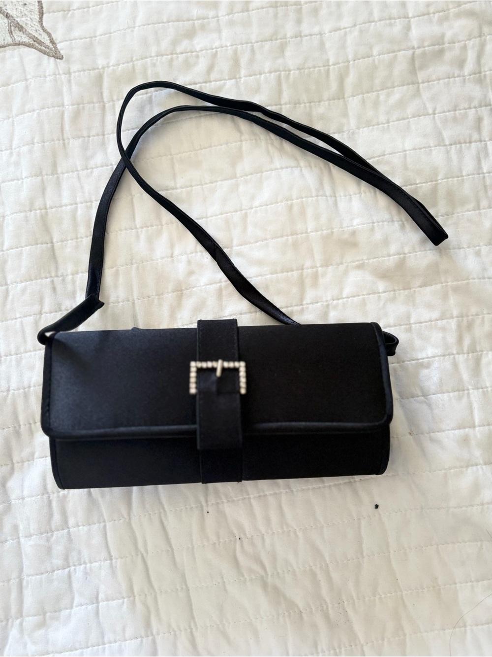 Black Mini Clutch Crossbody Bag with Rhinestone Buckle